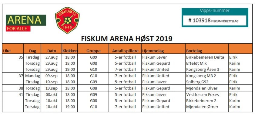 Hjemmekamper på Fiskum Arena